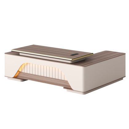 CORNER OFFICE DESK SERIES SUPERON HM2137L MELAMINE IN BEIGE--LED LIGHTING 240x180x76Hcm.