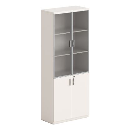 BOOKCASE NEWLINE HM18281 MELAMINE IN WHITE & BROWN--GLASS 80x40x200Hcm.