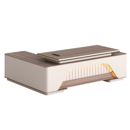 RIGHT CORNER OFFICE DESK SUPERON HM2137R MELAMINE IN BEIGE--LED LIGHTING 240x180x76Hcm.