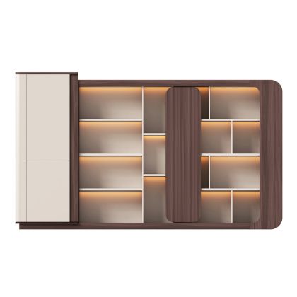 BOOKCASE SERIES PRESIDENT HM2149 MELAMINE IN BEIGE & WALNUT--LED LIGHTING 340x40x200Hcm.