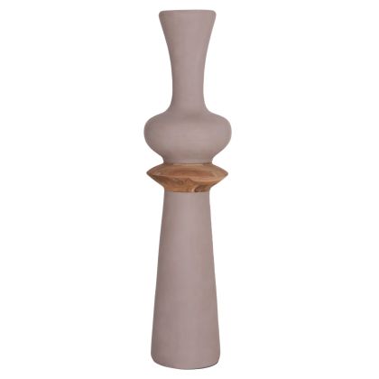 DECORATIVE FLOOR VASE NEBULA HM4660.05L FIBER CEMENT IN TAUPE--TEAK WOOD Φ45x172Hcm.