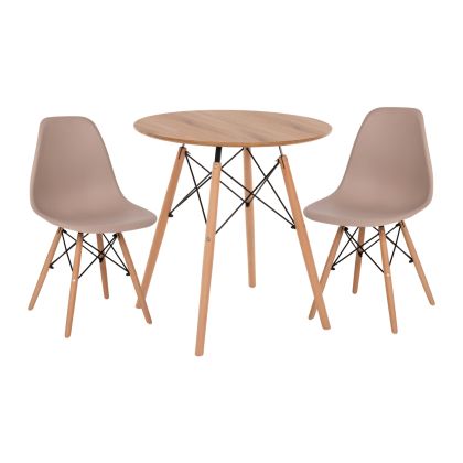 DINING SET 3PCS TWIST HM21374 ROUND TABLE Φ80 & 2 DINING CHAIRS IN CAPPUCCINO COLOR