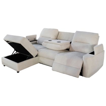 LEFT CORNER SOFA SYNTHIA HM3308.01L RECLINE & STORAGE SPACE--BEIGE FABRIC 246x159x97Hcm.