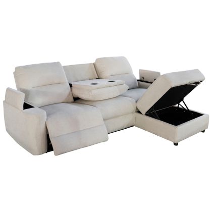 RIGHT CORNER SOFA SYNTHIA HM3308.01R RECLINE & STORAGE SPACE--BEIGE FABRIC 246x159x97Hcm.