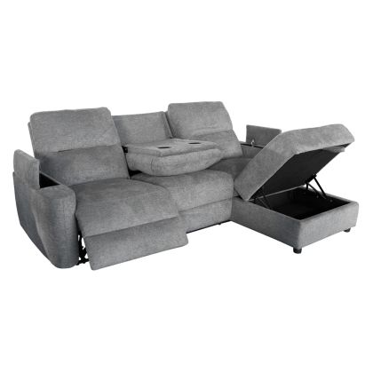 RIGHT CORNER SOFA SYNTHIA HM3308.03R RECLINE & STORAGE SPACE--GREY FABRIC 246x159x97Hcm.