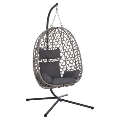 HANGING NEST NESTA HM6468.01 GREY METAL (STEEL) & P.E.RATTAN 100x100x190Hcm.