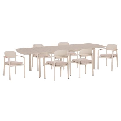 OUTDOOR 6-SEAT DINING SET ELARA HM10726.05 BEIGE ALUMINUM-EXTENDABLE DINING TABLE