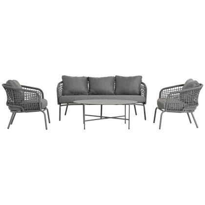 OUTDOOR LOUNGE SET 5-SEAT ELOWEN HM6508.01 ALUMINUM-ROPE-CUSHIONS---GREY