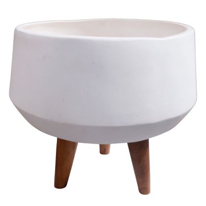 INDOOR POT QUAN HM4680.02S FIBER CEMENT IN WHITE--TEAK BASE Φ40x50Hcm
