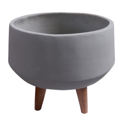 INDOOR POT QUAN HM4680.03S FIBER CEMENT IN GREY--TEAK BASE Φ40x50Hcm
