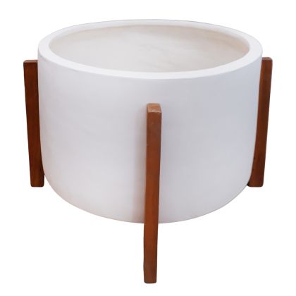 INDOOR POT HOFF HM4682.02L FIBER CEMENT IN WHITE COLOR--TEAK BASE Φ50x35Hcm
