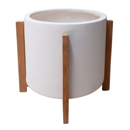 INDOOR POT HOFF HM4682.02M FIBER CEMENT IN WHITE--TEAK BASE Φ39x40Hcm