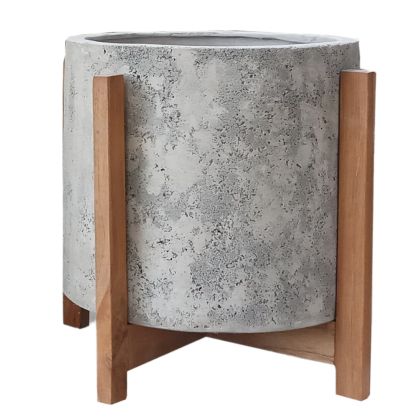 INDOOR POT HOFF HM4682.03M FIBER CEMENT IN GREY--TEAK BASE Φ39x40Hcm