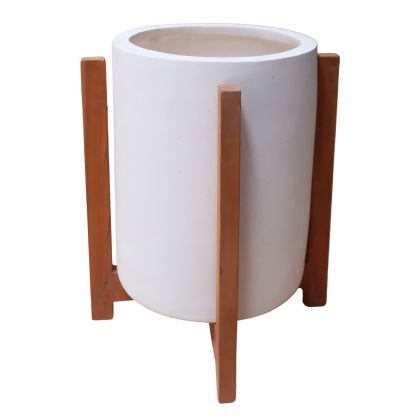 INDOOR POT HOFF HM4682.02S FIBER CEMENT IN WHITE--TEAK BASE Φ31x43Hcm