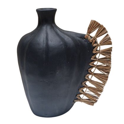 TABLE DECORATIVE VASE JEBB HM4689.01 TERRACOTA IN BLACK & GRASS--23.5x16x33Hcm.
