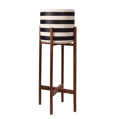 INDOOR POT RENTIL HM4683L FIBER CEMENT IN BLACK/WHITE--TEAK BASE Φ25x65Hcm