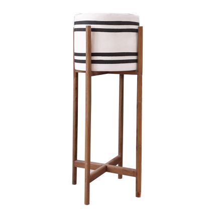 INDOOR POT RENTIL HM4683M FIBER CEMENT IN BLACK/WHITE--TEAK BASE Φ25x55Hcm