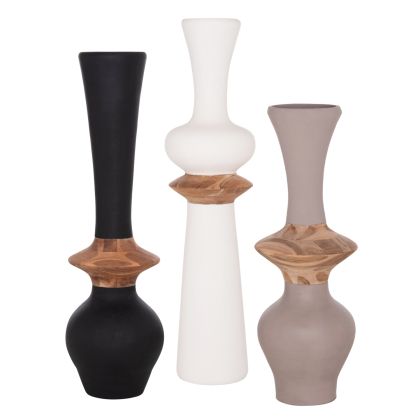 SET 3PCS DECORATIVE FLOOR VASES NEBULA HM21139.02 FIBER CEMENT--ΤΕΑΚ WOOD