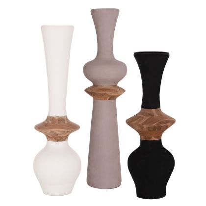 SET 3PCS DECORATIVE FLOOR VASES NEBULA HM21139.03 FIBER CEMENT--ΤΕΑΚ WOOD