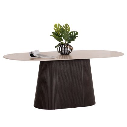DINING TABLE OVAL CATER HM18320 CERAMIC TOP IN TRAVERTINE STONE LOOK--MDF BASE 180x90x74Hcm.