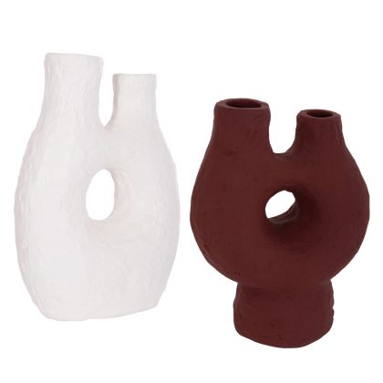 SET 2PCS TABLE DECORATIVE VASES NAMENTIS HM21143.01 TERRACOTTA IN WHITE/MAROON RED