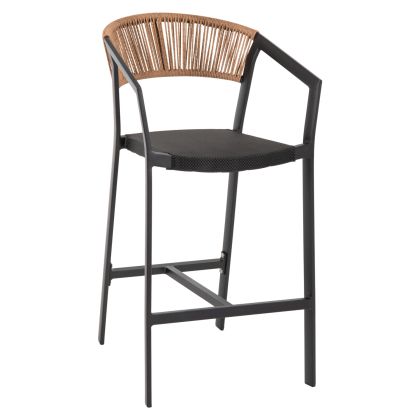 BAR STOOL ALUMINUM BLACK HM5892.05 BLACK TEXTLINE&BEIGE RATTAN 56x58x105Hcm.
