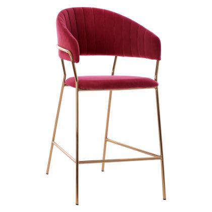 BAR STOOL MED.HEIGHT THEODORE HM8734.06 BURGUNDY RED VELVET--GOLDEN METAL FRAME 60x55x100Hcm.