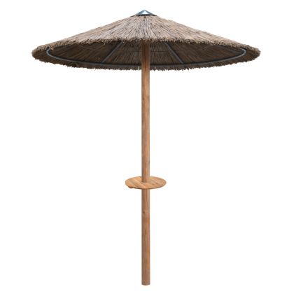 UMBRELLA HM10744 POST WITH STRAW SHADE--PINE WOOD POLE & SIDE TABLE--SUPPORT BEAMS Φ216x270H