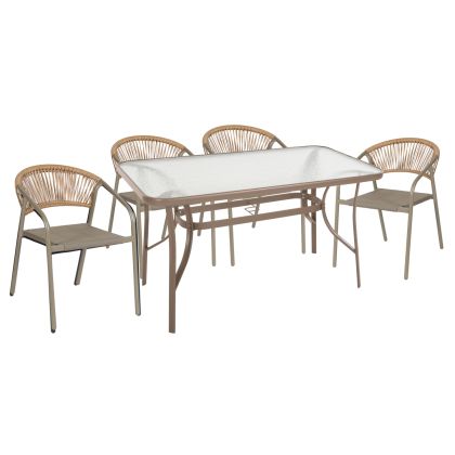 OUTDOOR DINING SET 5PCS BRUNO HM10727.04 METAL CHAIRS & TABLE 140x80cm CHAMPAGNE COLOR
