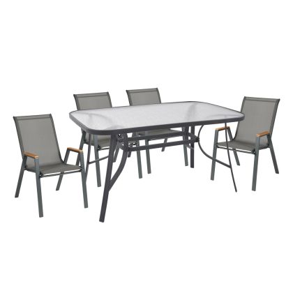 OUTDOOR DINING SET 5PCS BRUNO HM10729.01 METAL CHAIRS & TABLE 140x80cm GREY