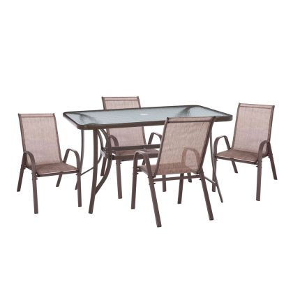 OUTDOOR DINING SET 5PCS BRAVO HM10731---4 CHAIRS & TABLE 120x70cm BROWN