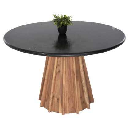 DINING TABLE ROUND DRAXX HM9687 SOLID ACACIA WOOD-BLACK MARBLE TOP Φ120x76Hcm.