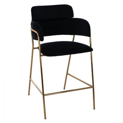 MEDIUM HEIGHT STOOL HM8735.04 VELVET BLACK GOLD PLATED FRAME 54x58x95Y cm.