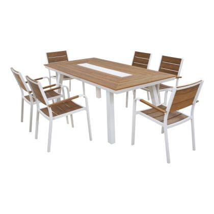 OUTDOOR DINING SET TABER HM10738.01 TABLE & 6 DINING CHAIRS-ALUMINUM & POLYWOOD--WHITE