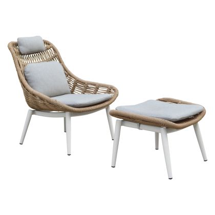 LOUNGE CHAIR WITH FOOTREST REMVAZZO HM6561.02 ALUMINUM IN BEIGE--WICKER 89x94x98Hcm.