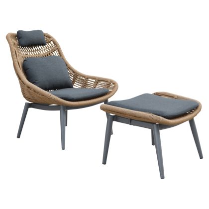 LOUNGE CHAIR WITH FOOTREST REMVAZZO HM6561.01 ALUMINUM IN GREY--WICKER 89x94x98Hcm.