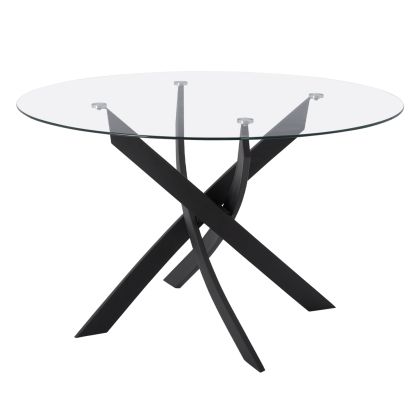 Dining Table Round metallic Black with glass Φ120x75Ηcm. HM8733.01