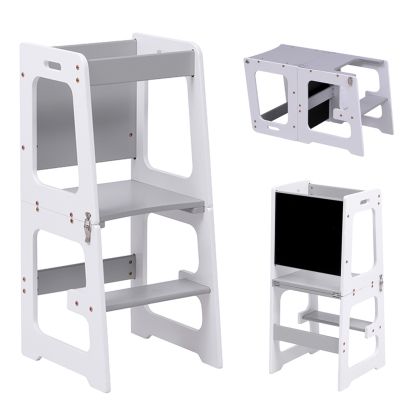 LEARNING TOWER WITH BLACKBOARD RICKI HM18345.03 PINE WOOD IN WHITE/GREY 37x40x84Hcm