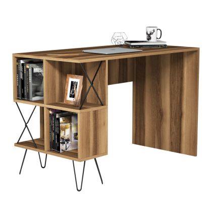 STUDY DESK HM9509.02 MELAMINE WALNUT WITH SHELVES 120x60x78.8Hcm.