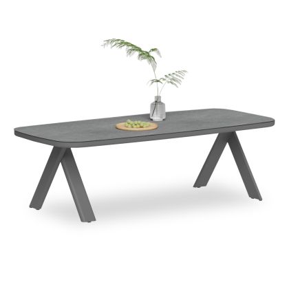 DINING TABLE CRANFIELD SM6499.01 DARK GREY ALUMINUM--GLASS 242x110x74Hcm.