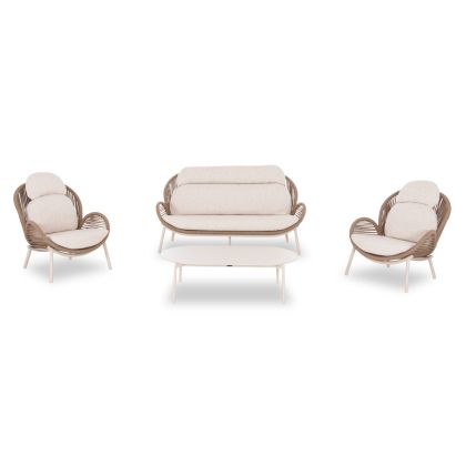 OUTDOOR LOUNGE SET 4PCS RIVEN SM6394.01 IVORY ALUMINUM-ROPE-BEIGE FABRIC