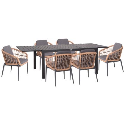 OUTDOOR DINING SET 7PCS KRUM HM21157 DARK GREY ALUMINUM--P.E. RATTAN