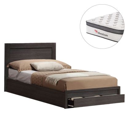 SINGLE BED WITH DRAWER & MATTRESS MELANY HM10745.01 MELAMINE IN ZEBRANO--FOR 90x190cm.