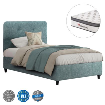 SEMI-DOUBLE BED WITH MATTRESS DOLORES HM10746.04 t.NUBUCK FABRIC IN LIGHT GREEN--FOR 120x200cm.