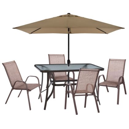 OUTDOOR DINING SET 6PCS BRAVO HM11543.02 DINING TABLE-UMBRELLA-4 ARMCHAIRS--BROWN COLOR