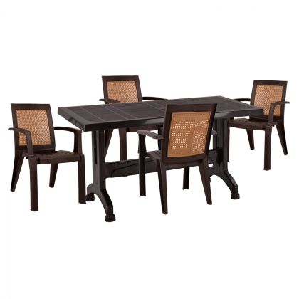 DINING SET 5PCS TABLE 120X70 & ARMCHAIR BROWN HM11462