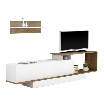 TV FURNITURE SET GARCELLE HM8904.11 MELAMINE IN NATURAL-WHITE 180x29,6x45Hcm.