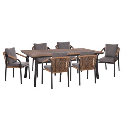 OUTDOOR DINING SET 7PCS MAERLY HM10826.13 ALUMINUM & CUSHIONS IN DARK GREY--POLYWOOD