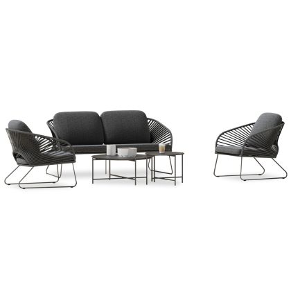 OUTDOOR LOUNGE SET 5PCS VERMONT HM6504.01 METAL-ROPE-GLASS--GREY COLOR