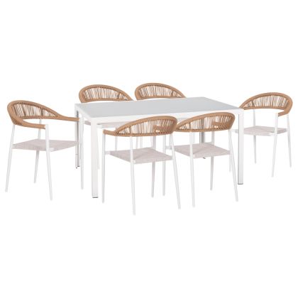 OUTDOOR DINING SET 7PCS BERG HM10876.03 WHITE METAL TABLE--ALUMINUM CHAIRS